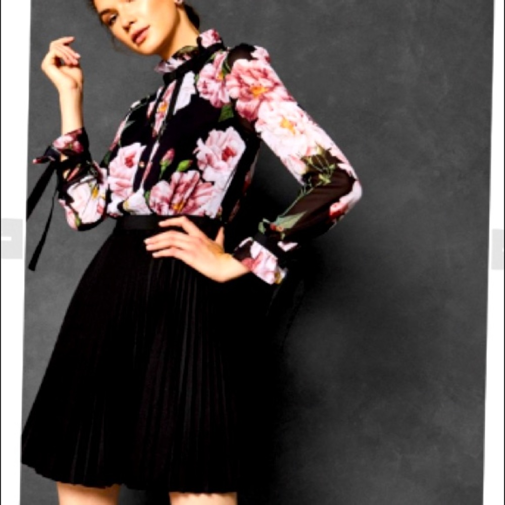 Ted Baker DAYSEA Frill Iguazu Frill Bow Sleeve Dress | Black / Multi size 5